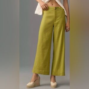 Anthropologie Maeve High Waist Olive Wide Leg Pants